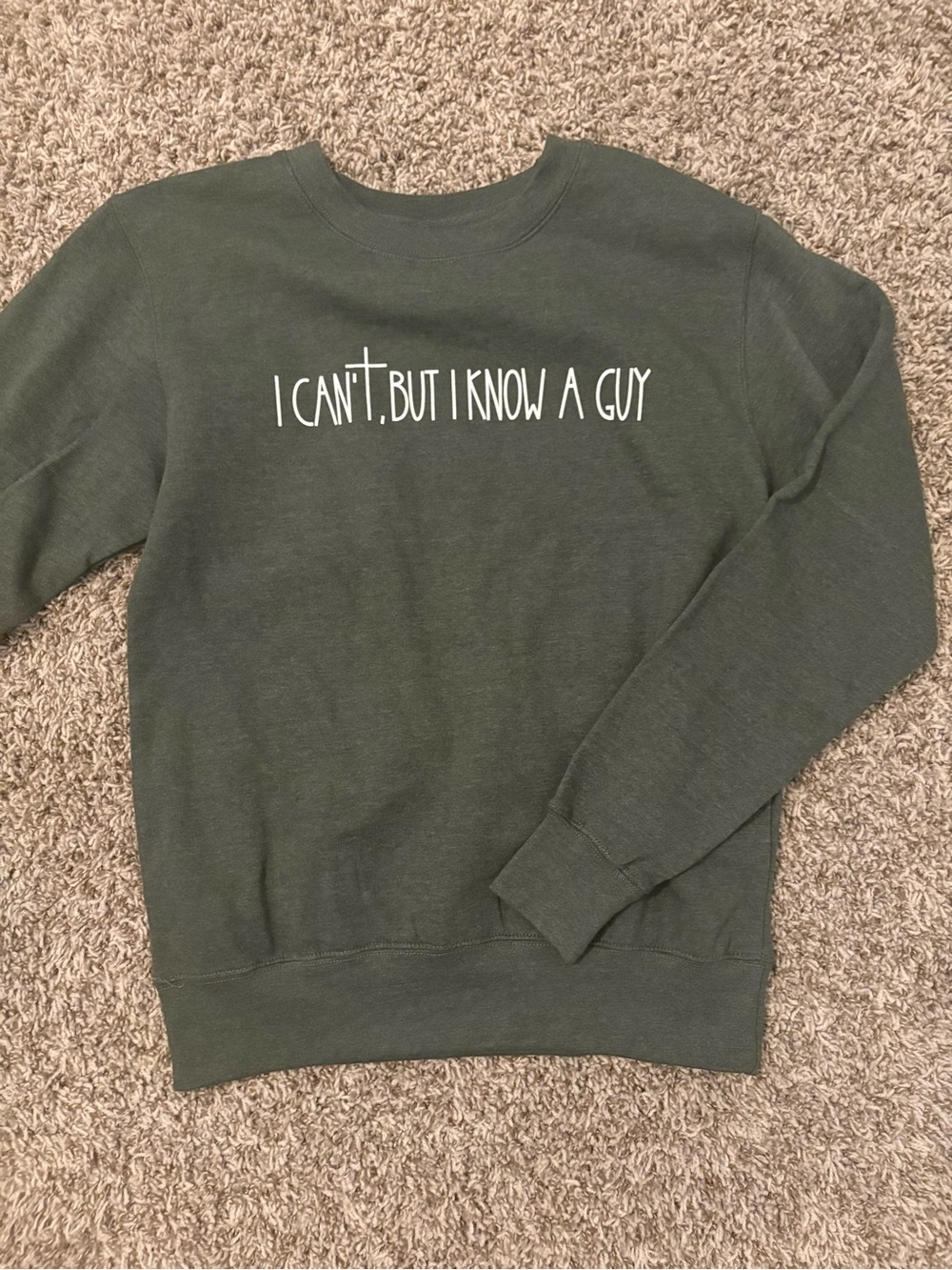 Women’s  Forest Green Crewneck Sweater with Script Graphic